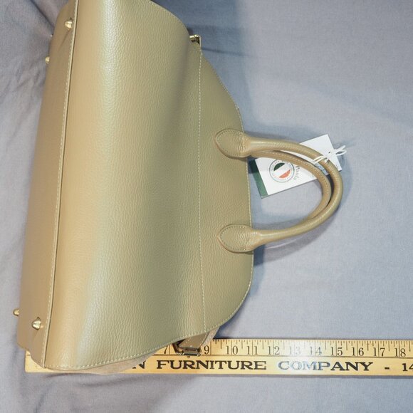 Anna Paola Riva Bag Taupe Leather Viral Commuter Satchel Purse Hand Shoulder - Picture 14 of 14